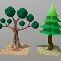 Cartoon Style Low Poly Trees With Different Green Foliage On Sandy And Grass Patches