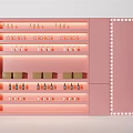 Elegant Pink Display Shelves With LED Strip Lights And Organized Products