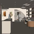 Modern Beauty Salon Hair Styling With White Reception Counter Curved Ceiling And Product Shelves
