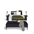 Double Bed with Colorful Cushions Bed Bench Nightstands and Table Lamp with Coat