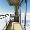 Modern Balcony Railing Design With Glass Panels And Wooden Frame Elements 3d model