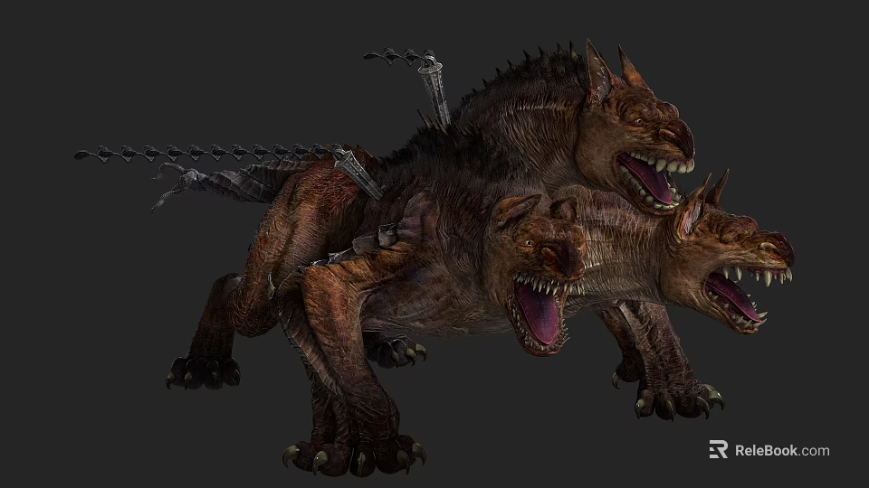 Three Headed Fierce Monster With Sharp Teeth And Rough Skin As Game Movie Character 3d model 