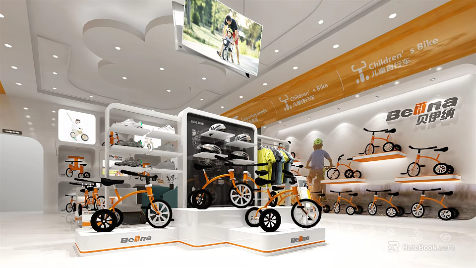 ECOCRO Bicycle Specialty Store Modern Interior With Display Racks TV Screen And Bikes 3d model 