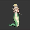 Game Movie Character Mermaid With Long Blonde Pink Hair Blue Accessories And Green White Tail