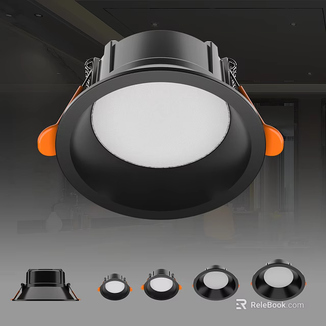 Modern Black and Orange Downlights Spotlights Ceiling Mounted LED Lighting Fixtures 3d model 