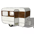 Vintage Retro Caravan With White Brown Exterior Open Door And Windows