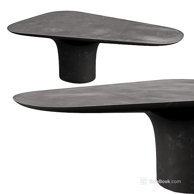Modern Black Dining Table With Unique Cylindrical Legs And Oval Matte Top 3d model 