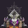 Gothic Style Scene Components With Decorative Door Spires Skull Elements Intricate Patterns Purple Orange Hues