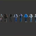 Various Colored Clothing Styles On 3D Characters Arranged In A Circle