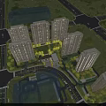 Aerial View Planning of High Rise Residential Complex With Road Network And Green Spaces