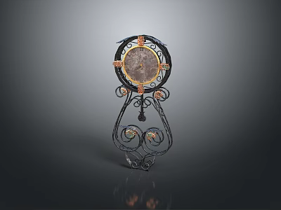 Ornamental Decorative Clock With Intricate Metal Scrollwork And Circular Gold Accented Dial 3d model
