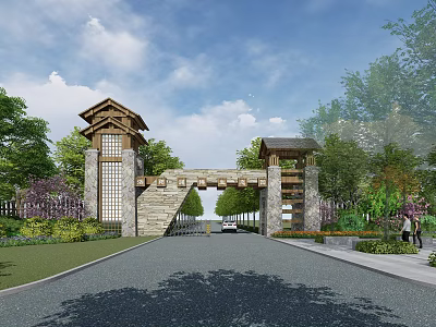 Chinese Gate Ecological Garden Gate 3d model