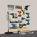 Organized Wall Mounted Hardware Tools With Drills Wrenches Screwdrivers And Work Gloves