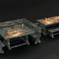 Rustic Wooden Dining Table Set With Benches Candles Cups And Bread