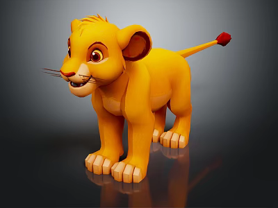 Cute Cartoon Lion Cub 3D Model With Yellow Fur And Red Tail Tip 3d model