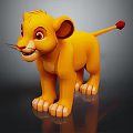 Cute Cartoon Lion Cub 3D Model With Yellow Fur And Red Tail Tip