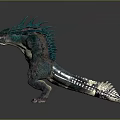 Fierce Fantasy Monster Character With Blue Spiked Back Muscular Limbs And Sharp Fangs