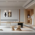 Modern Minimalist Tea Room With Long Table And Art Decor 3d model
