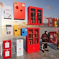 Essential Fire Equipment Collection Featuring Fire Cabinets Extinguishers Hydrants and Uniformed Firefighters 3d model
