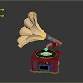Vintage Gramophone With Brass Horn Wooden Base Turntable And Vinyl Record
