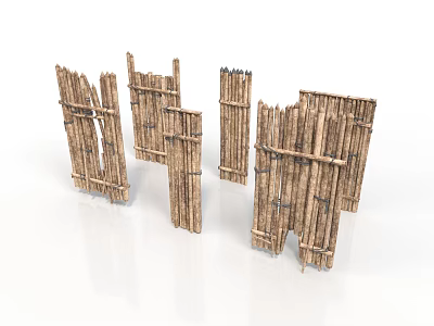 Outdoor Rustic Bamboo Fence Structures With Multiple Handcrafted Components 3d model