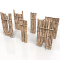 Outdoor Rustic Bamboo Fence Structures With Multiple Handcrafted Components