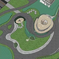 Modern Garden Landscape Design With Lush Trees Circular Green Roof And Stone Pathway