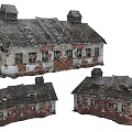 Old Industrial Factory Buildings Featuring Gray Roofs Red Brick Walls Red Doors And Peeling Paint