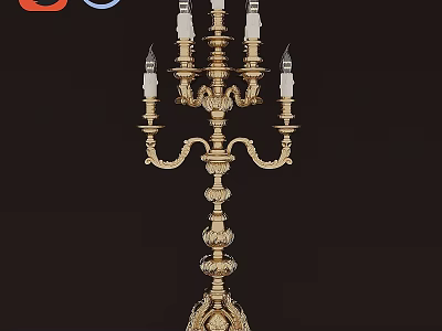 Vintage Golden Table Lamp With Ornate Carved Design And Multiple Candle Shaped Bulbs 3d model