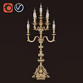 Vintage Golden Table Lamp With Ornate Carved Design And Multiple Candle Shaped Bulbs
