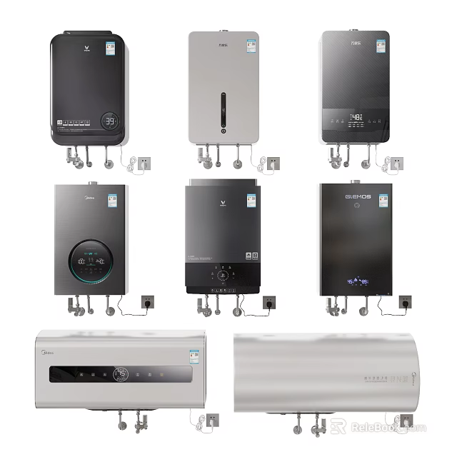 Sleek Modern Water Heaters As Daily Electrical Appliances With Various Designs And Colors 3d model 