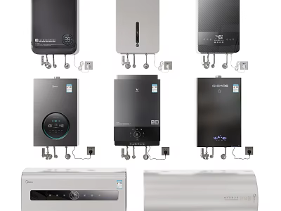 Sleek Modern Water Heaters As Daily Electrical Appliances With Various Designs And Colors 3d model