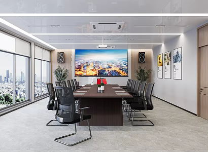 Modern conference room audio projection conference table and chair combination 3d model