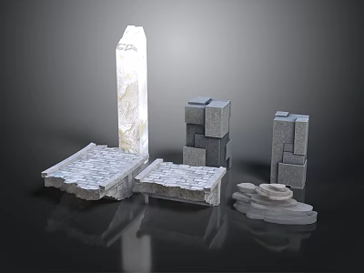 Stone Construction Elements With White Column Stacked Gray Cubes Rectangular Slabs And Circular Structures 3d model