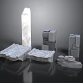Stone Construction Elements With White Column Stacked Gray Cubes Rectangular Slabs And Circular Structures