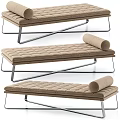 Modern Beige Tufted Lounge Chair With Metal Frame And Cylindrical Backrest