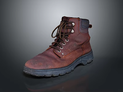 Brown Leather Work Boots Featuring Thick Sole And Durable Laces Design 3d model