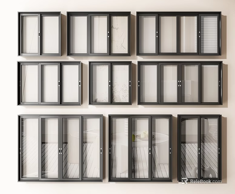 Modern Casement Windows With Black Frames And Transparent Glass Designs 3d model 
