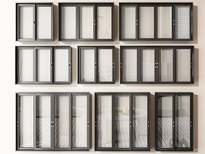 Modern Casement Windows With Black Frames And Transparent Glass Designs 3d model