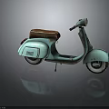 Vintage Turquoise Scooter With Brown Leather Seat And Classic Retro Design
