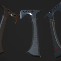 Handcrafted Battle Axes With Unique Metal Blades Black Handles And Red Accents