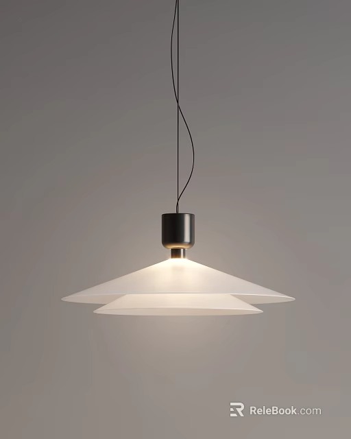 Modern Pendant Light Featuring Two Layered White Lampshade And Black Top 3d model 