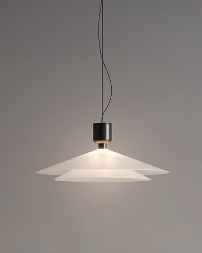 Modern Pendant Light Featuring Two Layered White Lampshade And Black Top 3d model