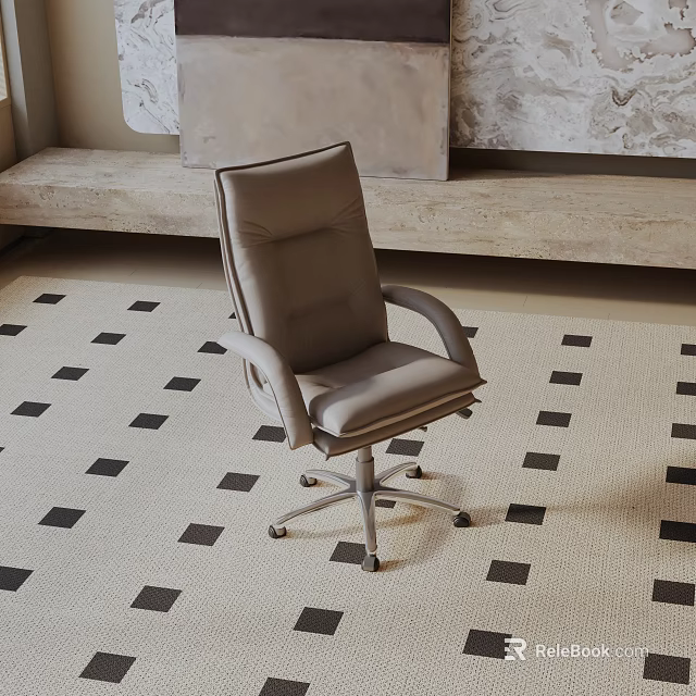 Modern Gray Leather Accent Chair With Armrest And Swivel Base On Geometric Rug 3d model 