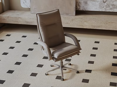 Modern Gray Leather Accent Chair With Armrest And Swivel Base On Geometric Rug 3d model