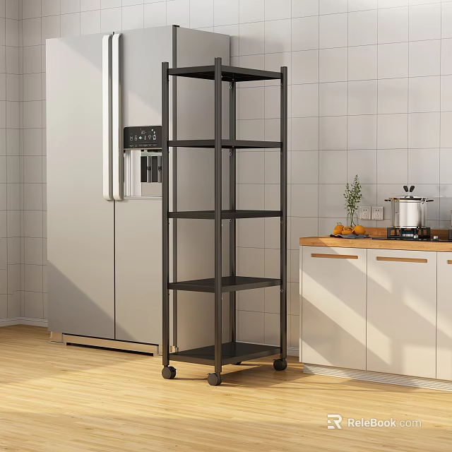 Black Metal Kitchen Storage Rack With Multi Tier Design And Wheels For Organizing Kitchen Items 3d model 