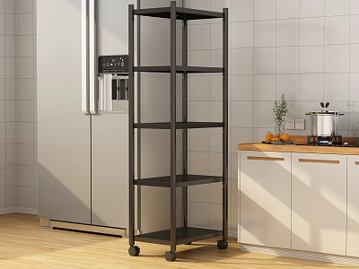 Black Metal Kitchen Storage Rack With Multi Tier Design And Wheels For Organizing Kitchen Items 3d model