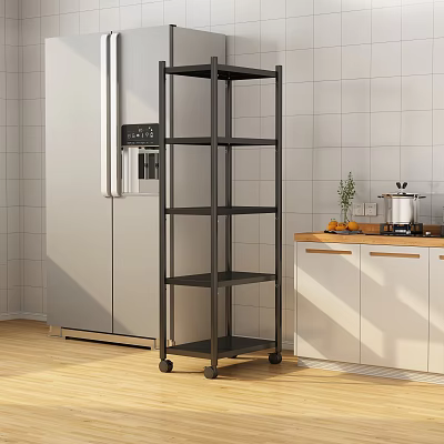 Black Metal Kitchen Storage Rack With Multi Tier Design And Wheels For Organizing Kitchen Items 3d model