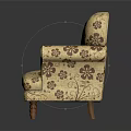 Traditional Single Sofa With Floral Pattern And Wooden Legs In Neutral Tone