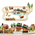 Electric Wooden Toy Train Set with Tracks Trucks Animals Bridge Cabin and Trees